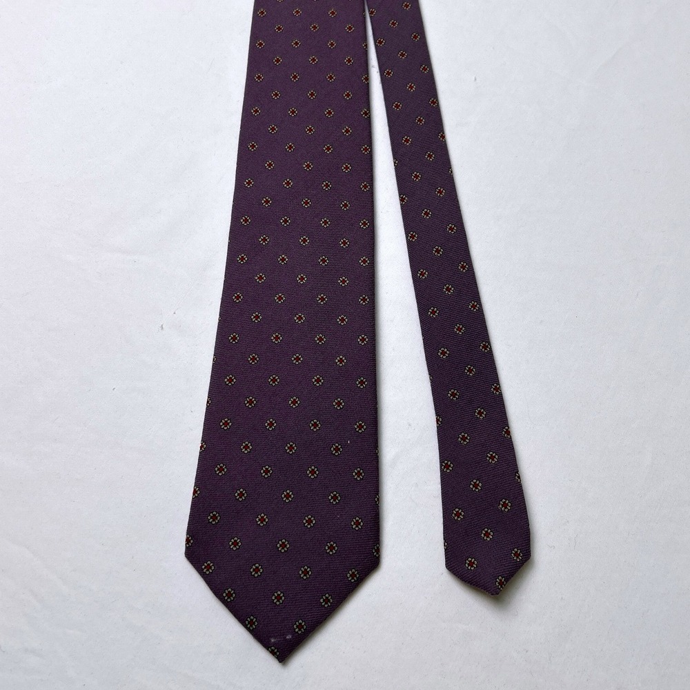 Kenneth Gordon Vintage Mens English Challis Wool Medallion Necktie Purple Preppy
